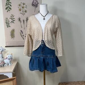 Vintage Cream Lace Open Cardigan Coastal Cowgirl Fairy Cottage Dolly Kei XS S M
